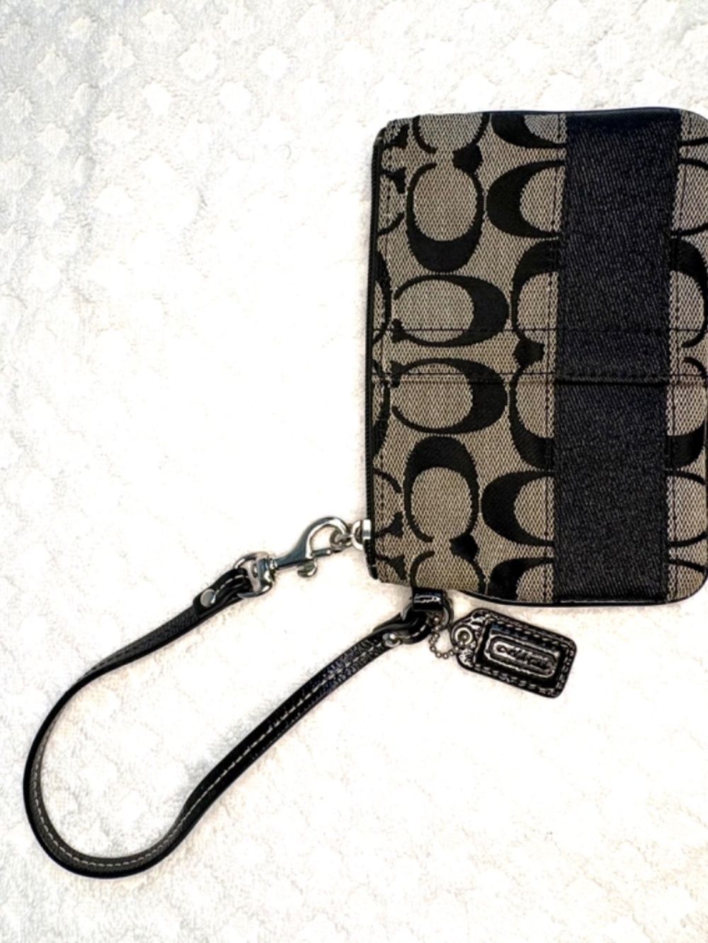 Coach Signature Monogram ID Wristlet Wallet | Brown & Black Canvas Card Holder